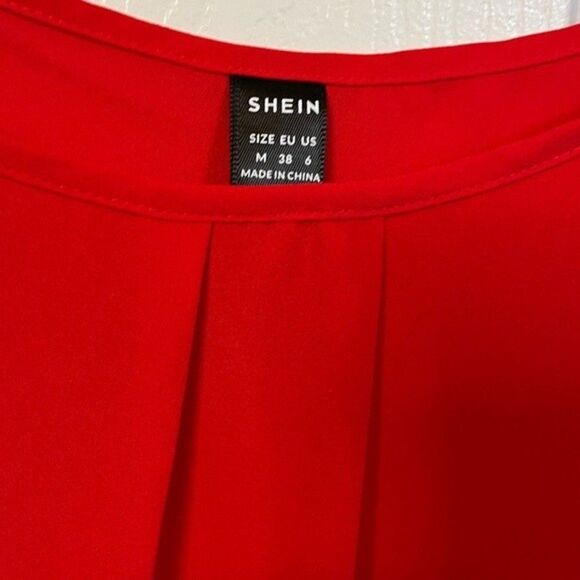 SHEIN Red Knot Cuff Split Sleeve Solid Top Size Medium - Picture 4 of 6